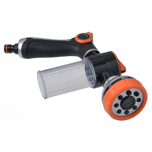 Thumb push multi-function nozzle household watering flower brush car wash water gun foam watering can 8 functions adjustable