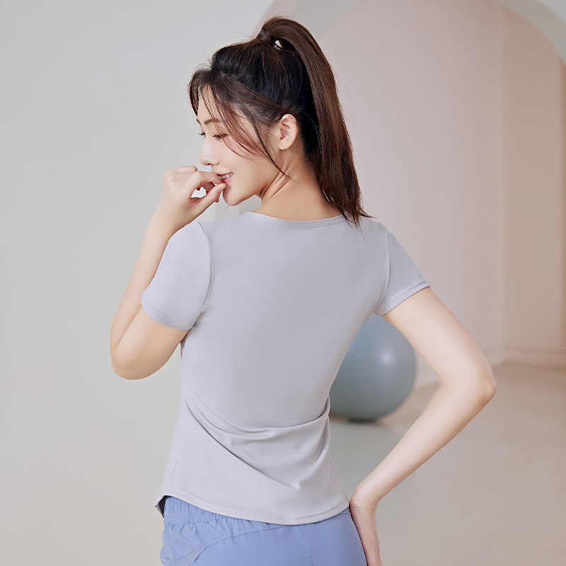 スポーツ半袖トップ夏 V ネック女性の速乾性ソリッドカラーウエストルーズ Tシャツランニングフィットネス痩身ヨガウェア|undefined