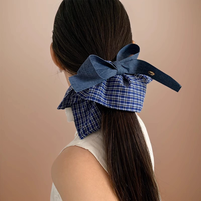 South Korea's 2025 new large intestine hair ring bow retro large intestine ring girl high ponytail low ponytail female hair accessories