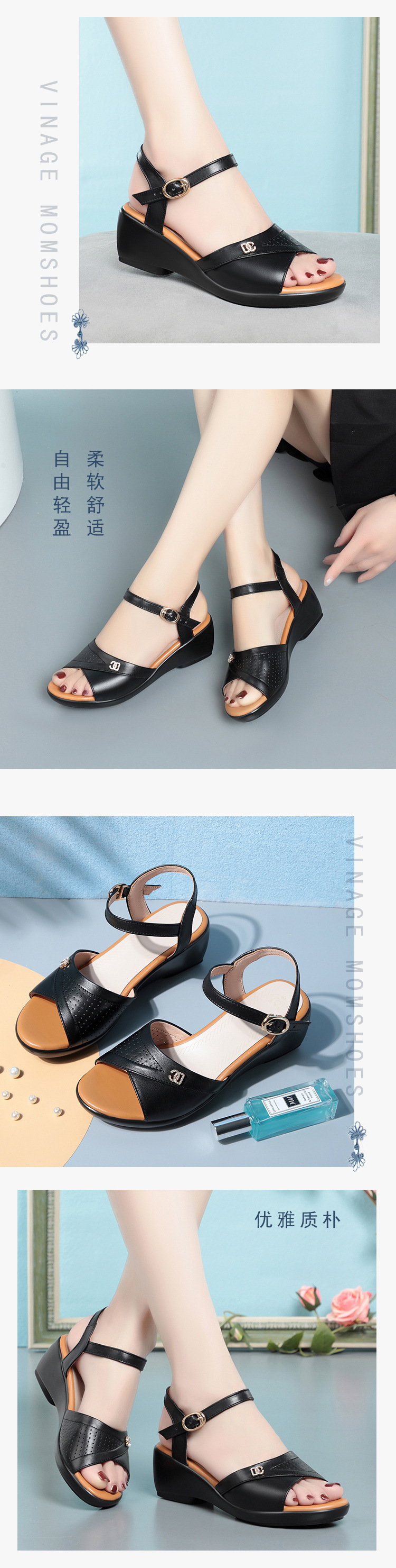 Sandal nữ quai chữ V đế xuồng gót thấp da mềm — màu be chi tiết 7