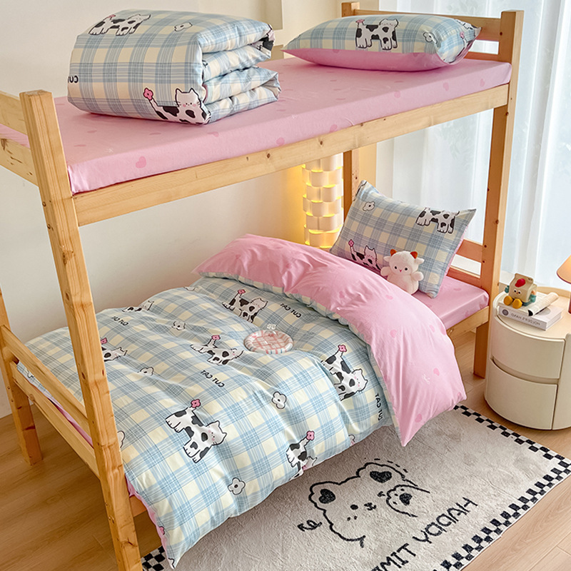 Edredón de algodón completo un conjunto completo de ropa de cama de seis piezas, dormitorio de estudiantes individuales, colchón de cama de tres piezas