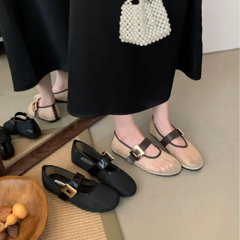 Flat French-Style Hollow Breathable Mary Jane Shoes for Women, Breathable and Fashionable 2026 New Model, Comfortable Round-Toe Mesh Shoes Flat French-Style Hollow Breathable Mary Jane Shoes for Women, Breathable and Fashionable 2026 New Model, Comfortable Round-Toe Mesh Shoes