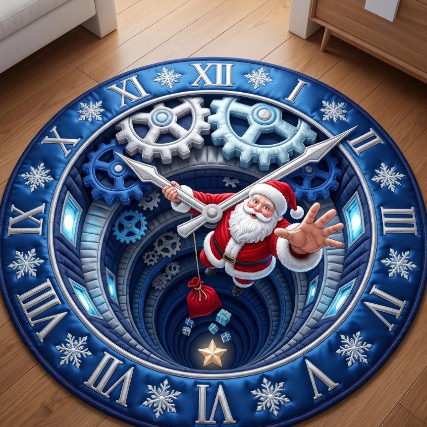 Cross-border best-selling 3D visual Christmas holiday round rug for living room, sofa, coffee table, bedroom, and swivel chair