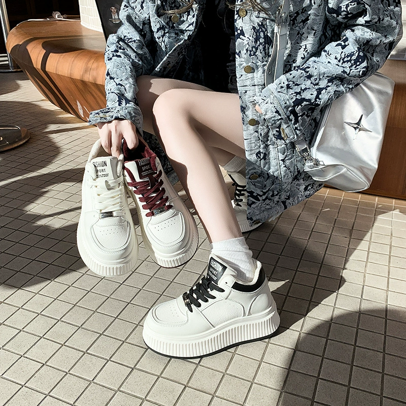 Keep warm high fleece universal sneakers platform, white shoes for leisure, for teenagers