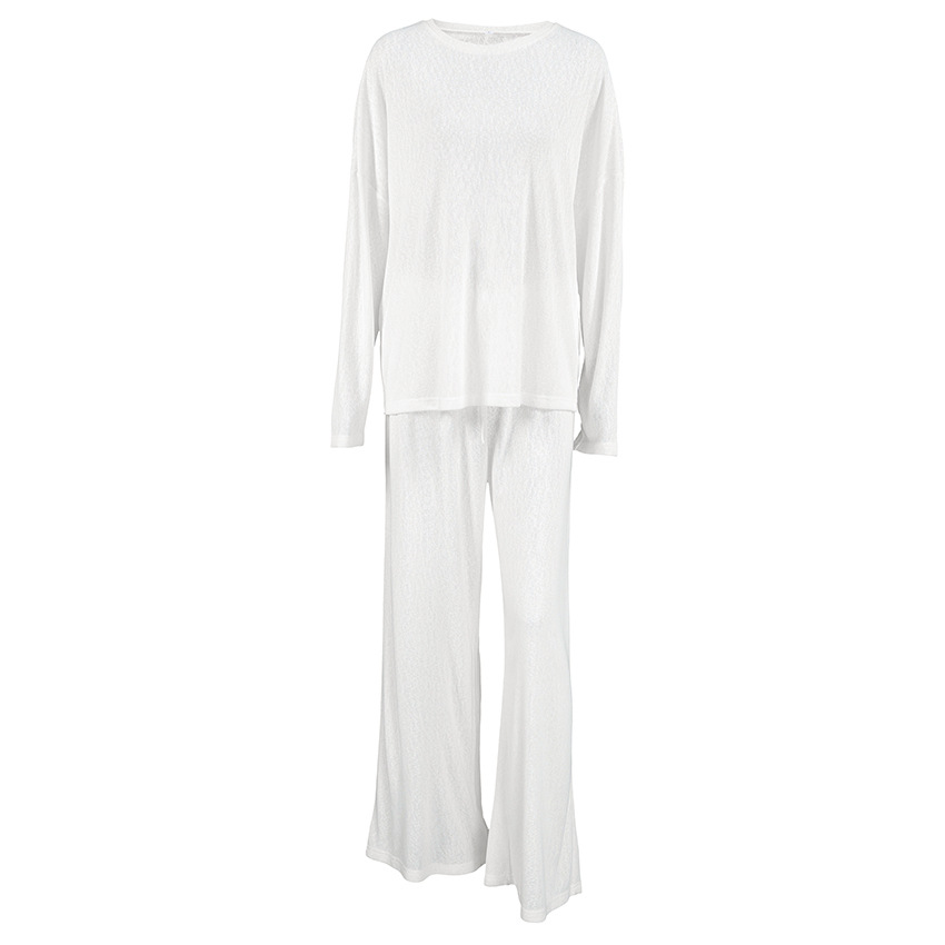 Pigiama in maglia elasticizzata per donna - vestibilità ampia, manica lunga e pantaloni, pigiama in poliestere traspirante, completo da casa e da viaggio_voghion.com