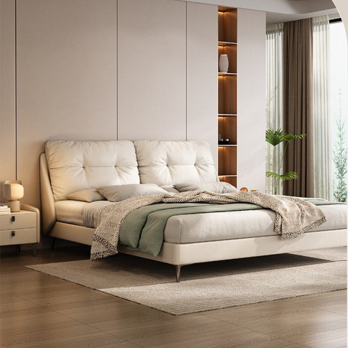 Italian minimalist leather bed 1.8 meters master bedroom double bed 1.5 meters small apartment soft bed high-end cowhide bed 