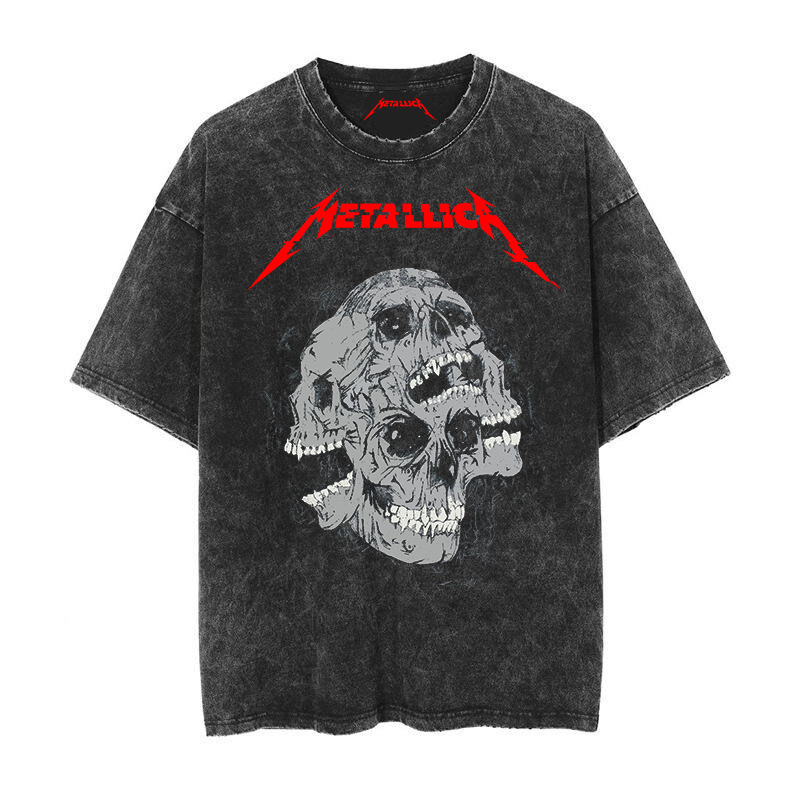 Metallica Metal Band James Hetfield Punk Washed Batik Direct Jet Print Short Sleeve Tee