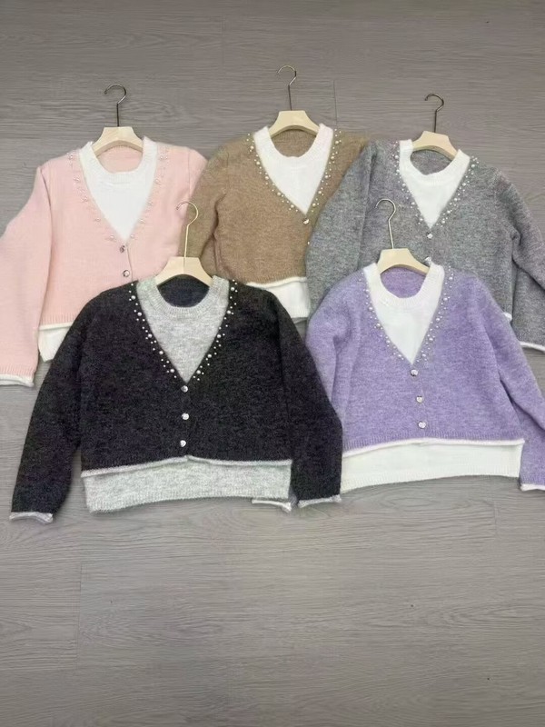 重工钉珠假两件针织衫毛衣女秋冬2025新款高级设计感小众别致上衣|undefined