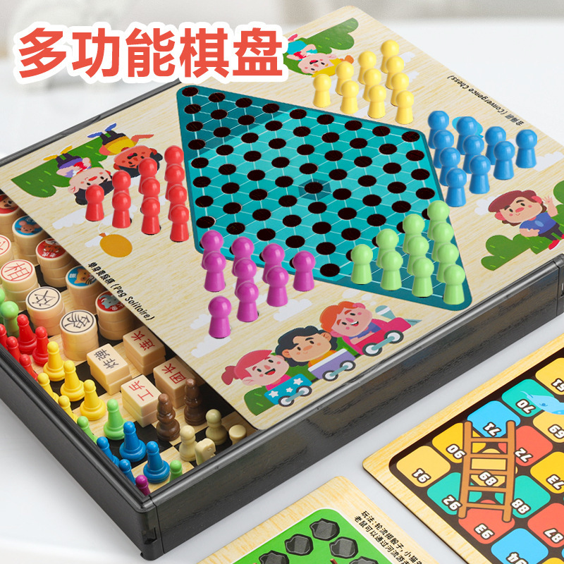 Juegos de mesa para niños, juguetes educativos, damas multifuncionales diez en uno, ajedrez volador, mesa de ajedrez de doble cara