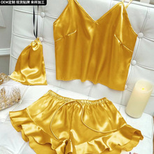 欧美风冰丝睡衣女吊带短裤两件套夏季薄款性感时尚居家服情趣吊带