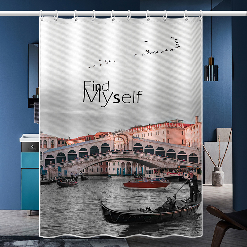 Retro-Straßenszene Venedig Wasserstadtbrücke Europäische und amerikanische Architektur Verdicktes wasserdichtes Badezimmer_voghion.com
