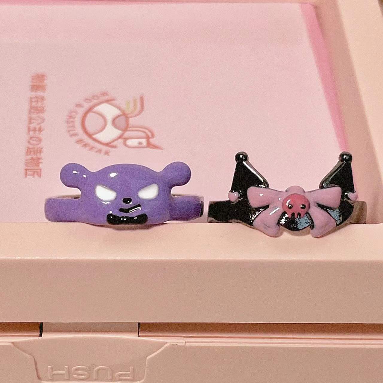 Kuromi Baku bestie ring female cp couple style simple couple ring cute girl style internet celebrity trend