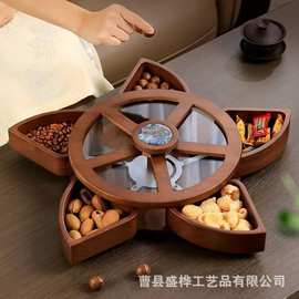木质干果盒客厅可旋转水果零食糖果盒待客开心果瓜子收纳盒坚果盒