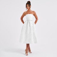 跨境新品欧美春夏女装抹胸绑带中长清新高端礼服修身连衣裙女