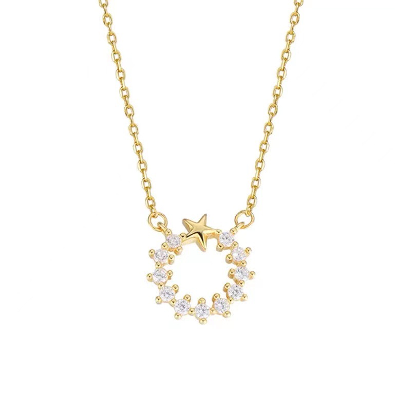 Wholesale Simple Style Circle Star Sterling Silver 14k Gold Plated Zircon Necklace display picture 4