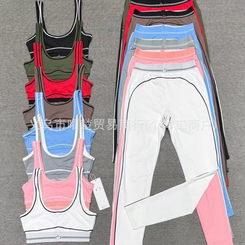 A10 Letter Cross-Border Popular Color-Blocking 3D Line Yoga Set Sports Running Fitness Tank Top + Butt-Lifting Long Pants A10 Letter Cross-Border Popular Color-Blocking 3D Line Yoga Set Sports Running Fitness Tank Top + Butt-Lifting Long Pants
