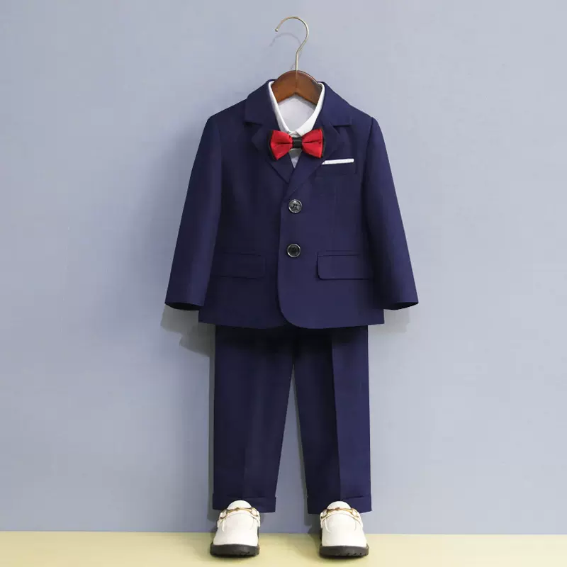 儿童西装套装男童秋冬花童婚礼服宝宝周岁小童西服钢琴演出服加绒