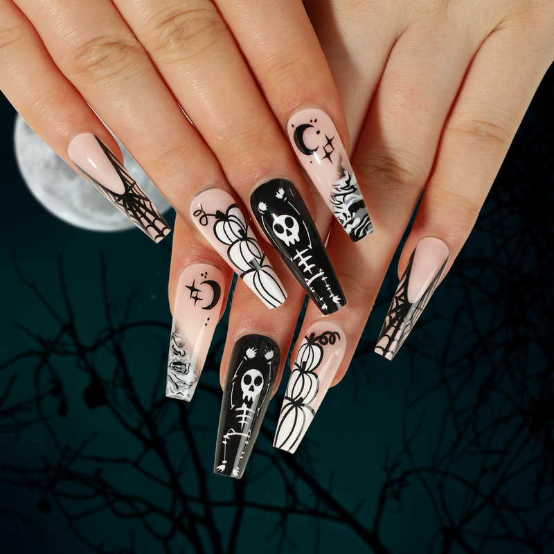Wearable Nail Stickers Halloween Nail Art Cobweb White Skull Pumpkin Star Moon Nail Art Finished Nail Art Nail Art Wearable Nail Stickers Halloween Nail Art Cobweb White Skull Pumpkin Star Moon Nail Art Finished Nail Art Nail Art