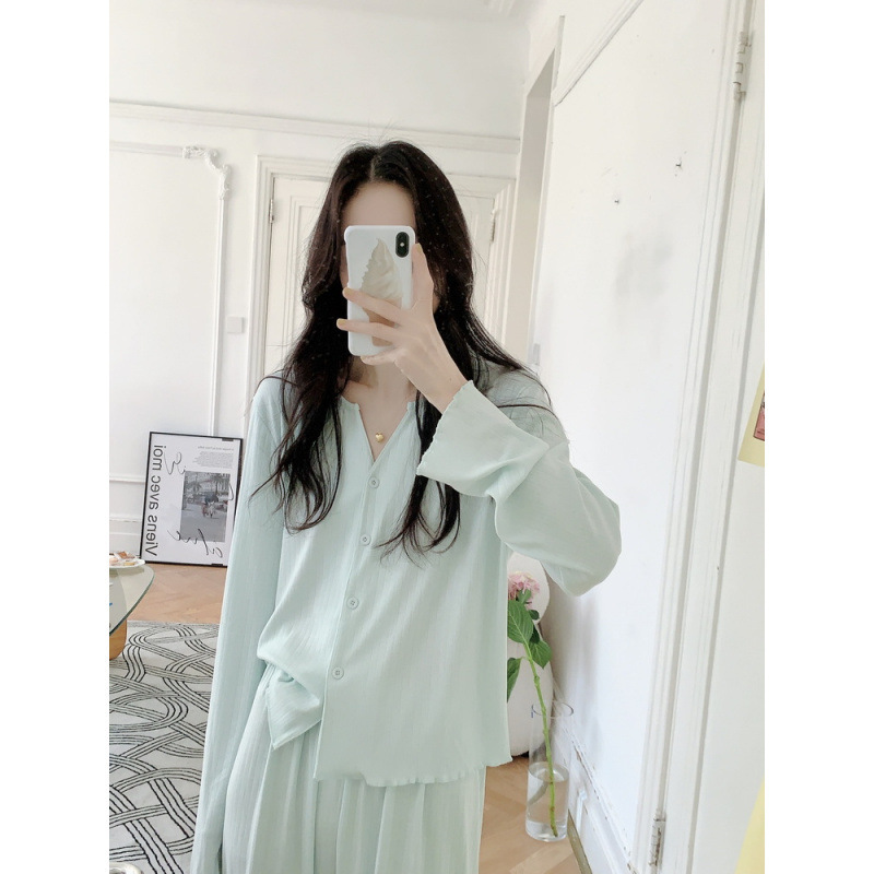2025 小V领睡衣女秋季长袖针织家居服新款甜美套装女|undefined