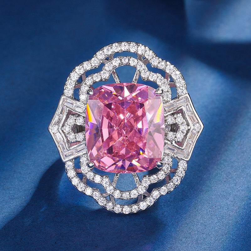 Zhuang Sheng joyería de cobre inferior chapado en oro simulación Rosa diamante temperamento hueco traje colgante anillo 4*16 espárragos 12*14