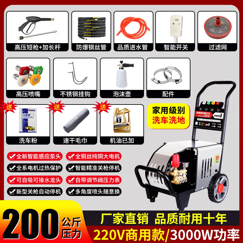 Negro gato industrial comercial ultra-alta presión lavadora de coches domésticos de alta potencia Granja tienda de lavado de coches automática 220V