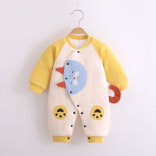 22 autumn and winter new style 0-12 months quilted jumpsuit newborn baby side-breasted clothing cute fart clothing baby pajamas