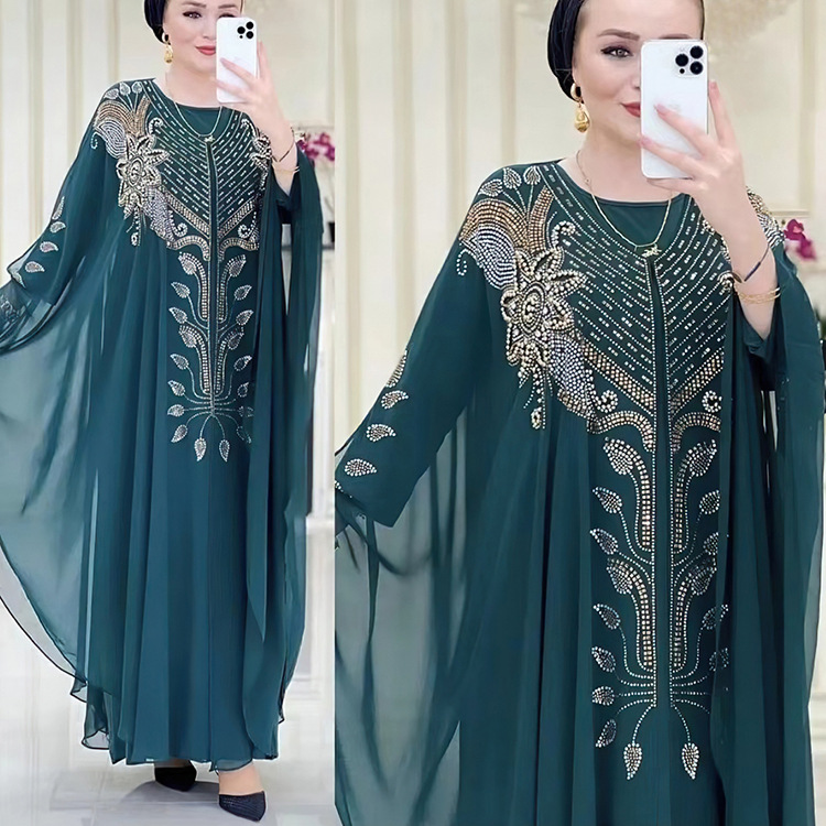 Robe en mousseline de soie pour femmes, industrie lourde, diamant chaud, vêtements pour femmes musulmanes du moyen-orient, source fabricant 8623_voghion.com
