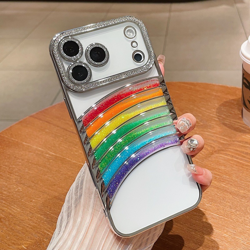 适用iPhone17promax手机壳流沙七彩虹苹果16闪钻15高级感防摔软套|undefined