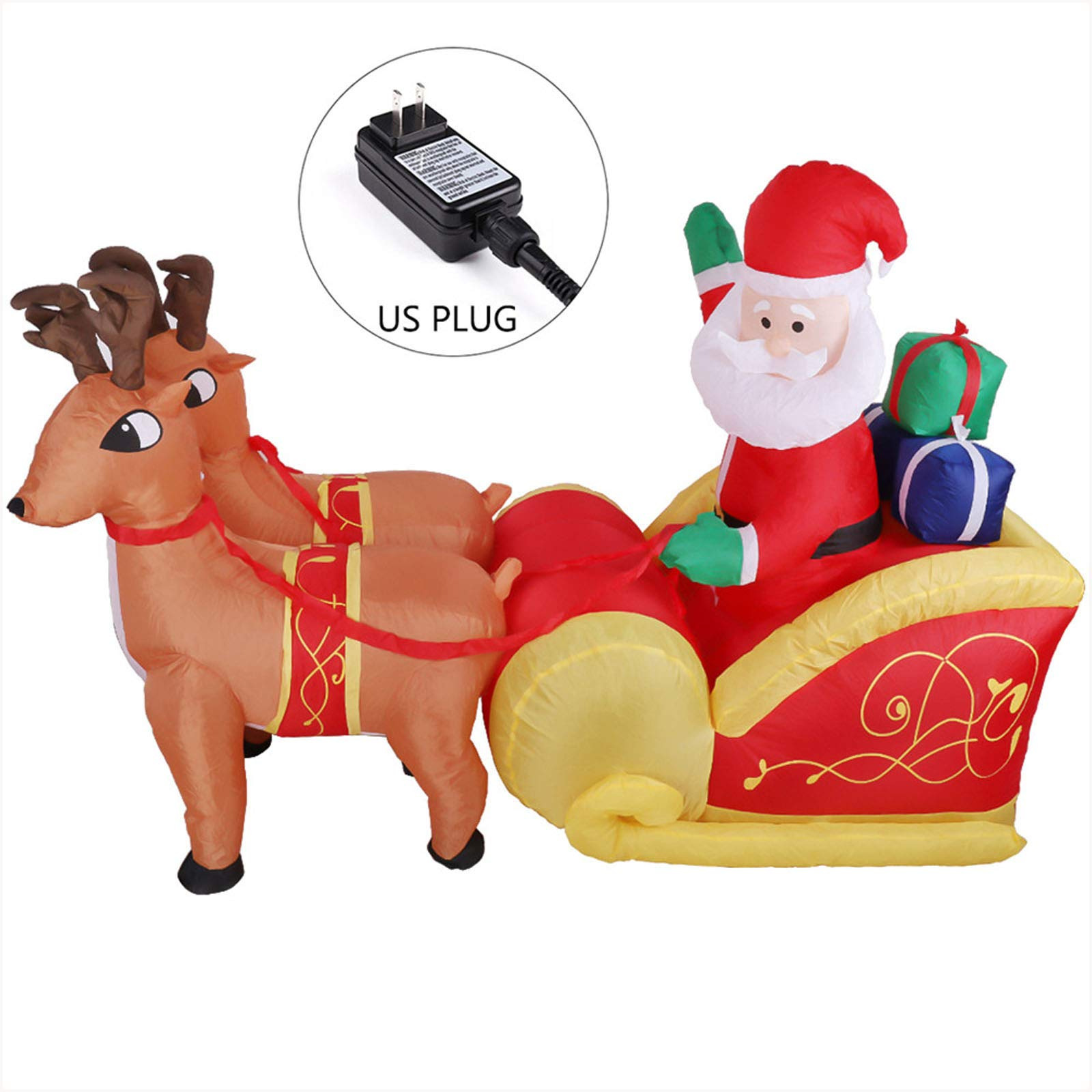 Venta al por mayor doble alce tire Santa Claus inflable modelo inflable decoración de Navidad alce tire trineo Santa Claus modelo inflable