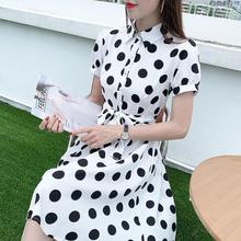 金韩白色波点连衣裙2025春夏新款韩版修身中长款时尚长袖气质包邮