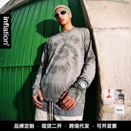 捷展男装|扎染圆领T恤26秋季新品潮牌街头运动中性打底衫长袖男女