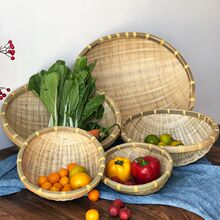 竹编家用篮子圆簸箕淘米箩圆形洗菜筐沥水篮蔬菜厨房竹制品