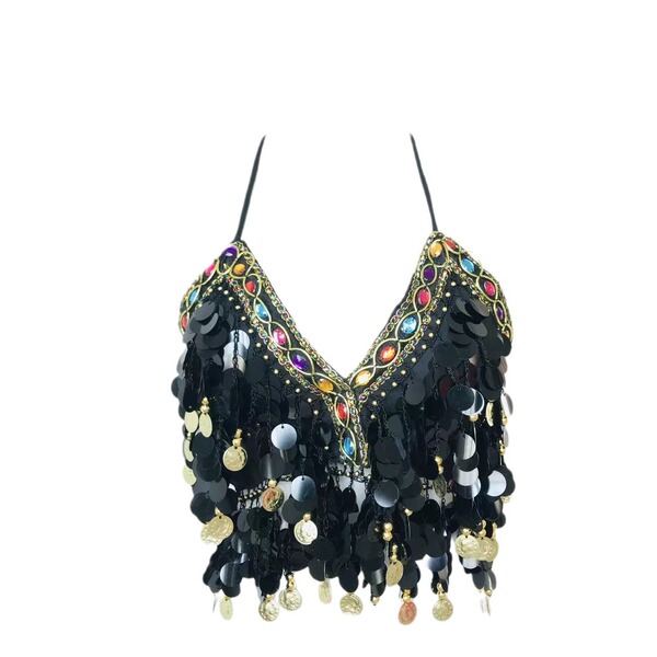 European and American sequin bra colorful chest-wrapped belly dance…