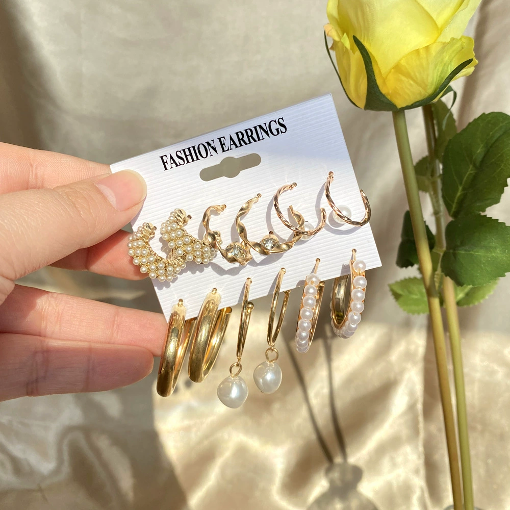 Серьги, модный набор из жемчуга, европейский стиль, без упоминания площадки,punk стиль
