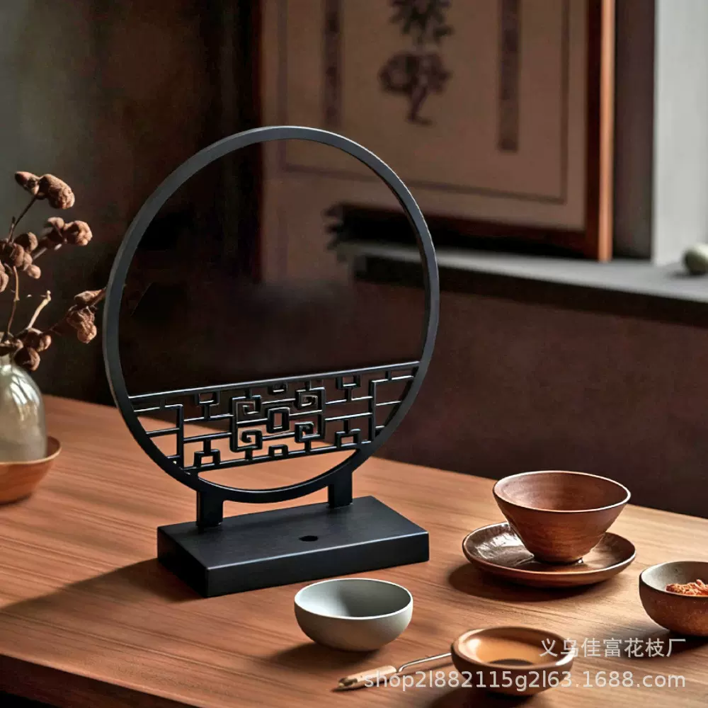 新款中式屏风摆件新中式插屏花瓶禅意桌面家居茶室装饰花瓶摆件