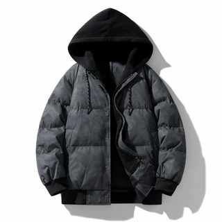 假两件连帽棉服男款冬季加厚保暖棉衣防寒外套青少年潮流棉袄