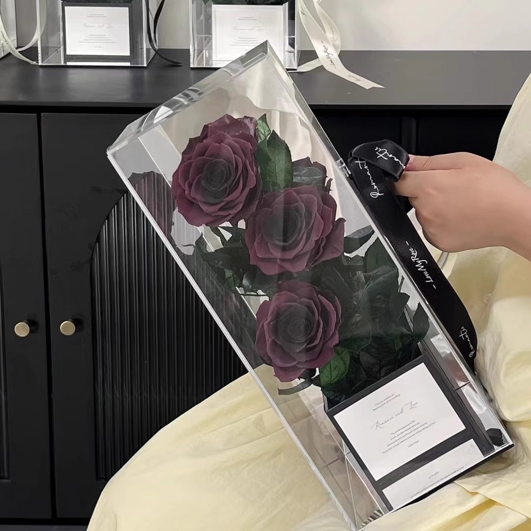 Día de San Valentín flores eternas rosas acrílicas cajas de regalo acabados adornos para la novia esposa regalos de flores reales