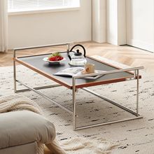 包豪斯茶几简约客厅矮桌子家用小户型复古轻奢实木不锈钢茶桌北欧