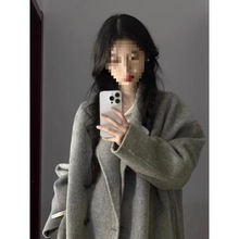 灰色毛呢外套女2024秋冬新款赫本风高级感韩系呢子大衣过膝长款潮