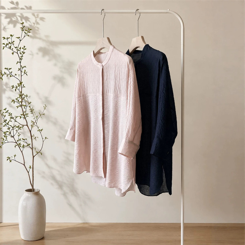 Sweep the competition away! ~Zui Ding!~ Japanese imported bubble cotton textured stand-up collar loose shirt Sweep the competition away! ~Zui Ding!~ Japanese imported bubble cotton textured stand-up collar loose shirt
