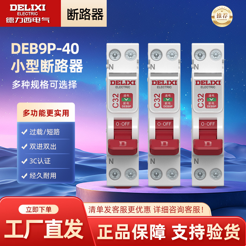 德力西电气 空气开关 双进双出 电闸开关DEB9P-40 小型断路器家用