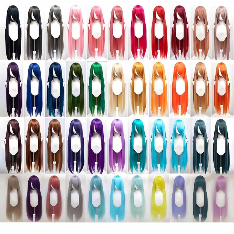 Universal Cosplay Wig Long Straight Hair 100cm Synthetic Anime Style Multi-Color Options Long Bangs Full Wig