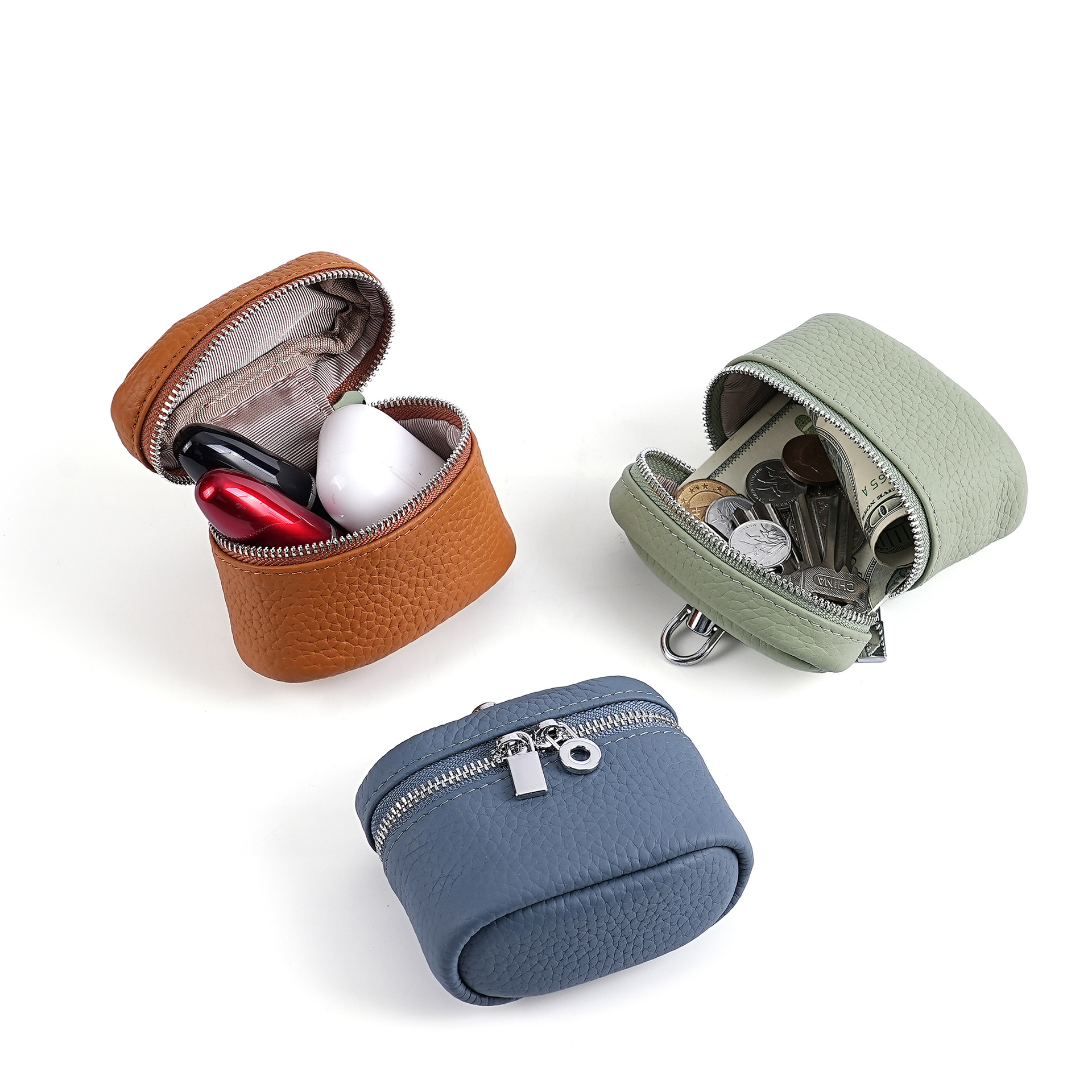 新款胸挂口红化妆包挂脖子零钱包耳机收纳包头层牛皮迷你挂饰真皮