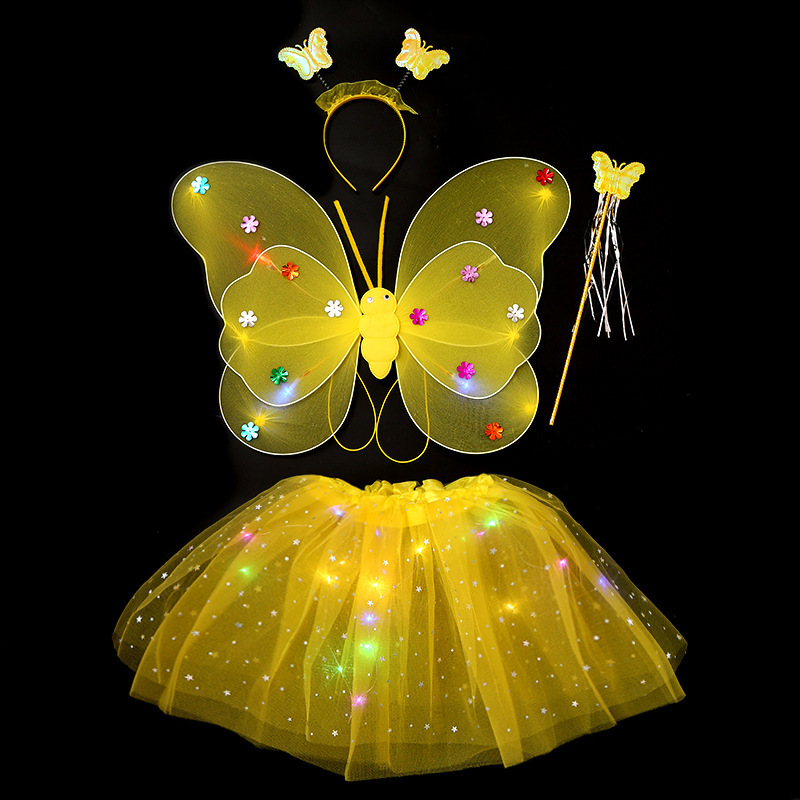 Mariposa luminosa alas de niña espalda juguetes flash niños maravillosos hadas varitas mágicas hadas flores set de tres piezas