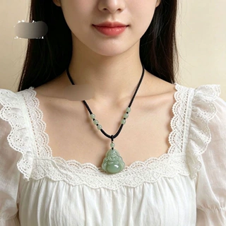 真玉冰晴水弥勒佛吊坠玉佩玉石大肚笑佛公项链女宝宝儿童送妈妈