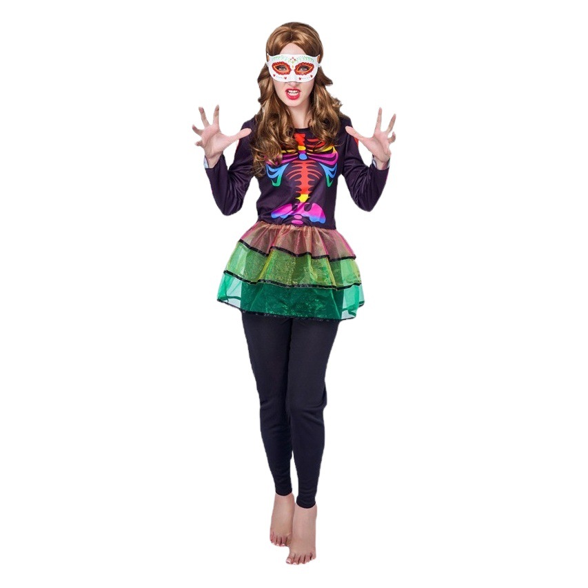 Halloween mujer adulta multi-color fantasma hueso cráneo falda traje gran hembra fantasma hueso Cosplay fiesta traje image 1