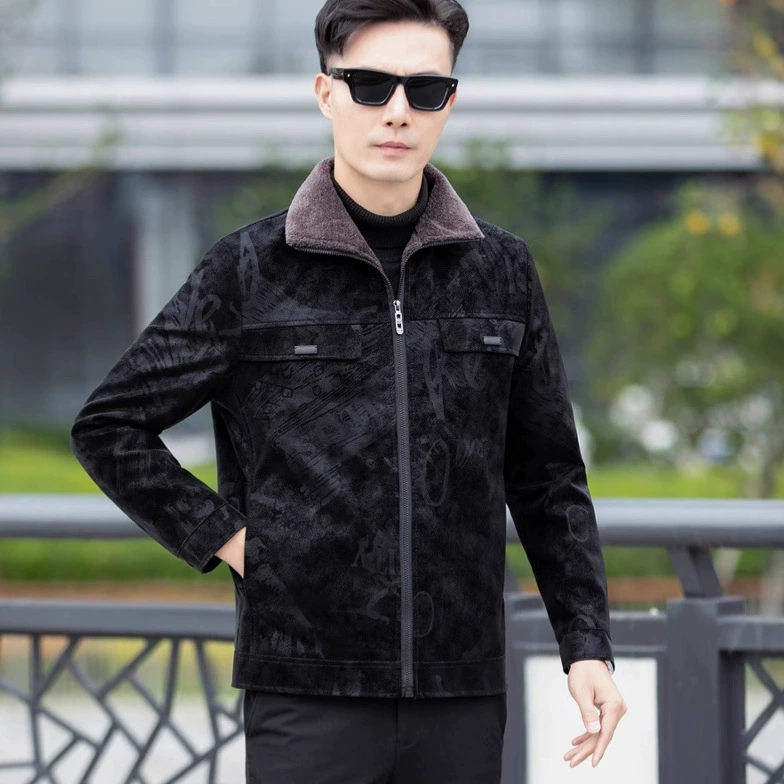 Оленья кожа плюшевая меховая в одном зимнем плюшевая толстая мужская кожаная куртка 2024 новый повседневная модная кожаная куртка