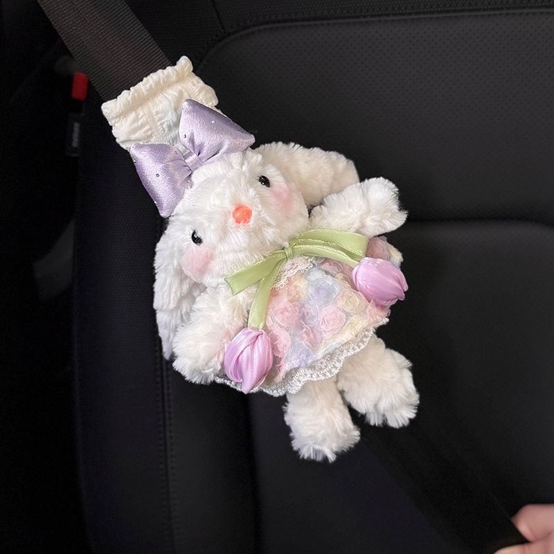 車のシートベルトショルダーカバー首を絞めるのを防ぐ子供用シートベルトぬいぐるみ垂れ耳ウサギ人形かわいい車の室内装飾女性用|undefined