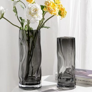 Light luxury Nordic creative living room decoration pleated vase straight glass vase flower arrangement hydroponic rose Lily home
