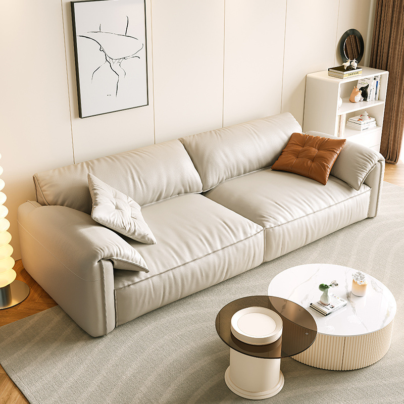 Sofá de cuero con orejas de elefante, sofá baxter minimalista italiano, fila recta, sala de estar para tres personas, combinación de sofás de apartamento pequeño